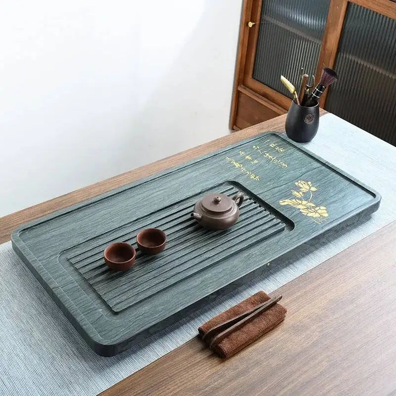 Vintage Stone Tea Tray Nordic Rectangle Living Room Green Coasters Drainage Tea Tray Dining Hospitality Bandejas Home Products