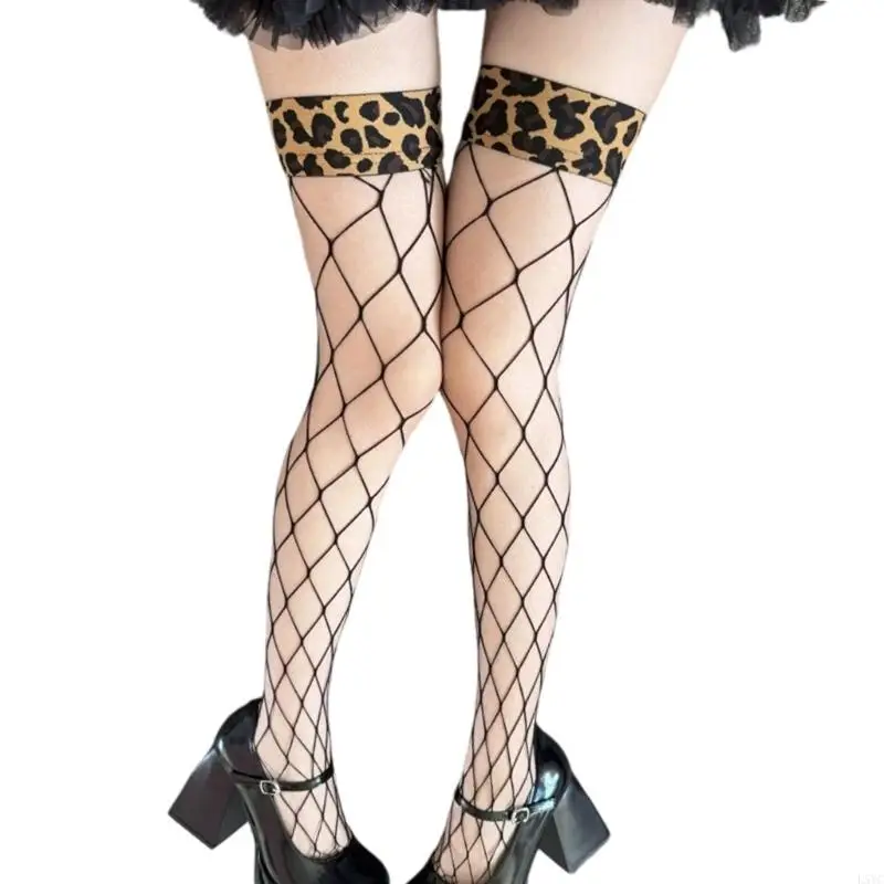 L5YC Elastyczne kabaretki z akcentem lamparta na podkolanówkach Opaska antypoślizgowa do codziennych strojów