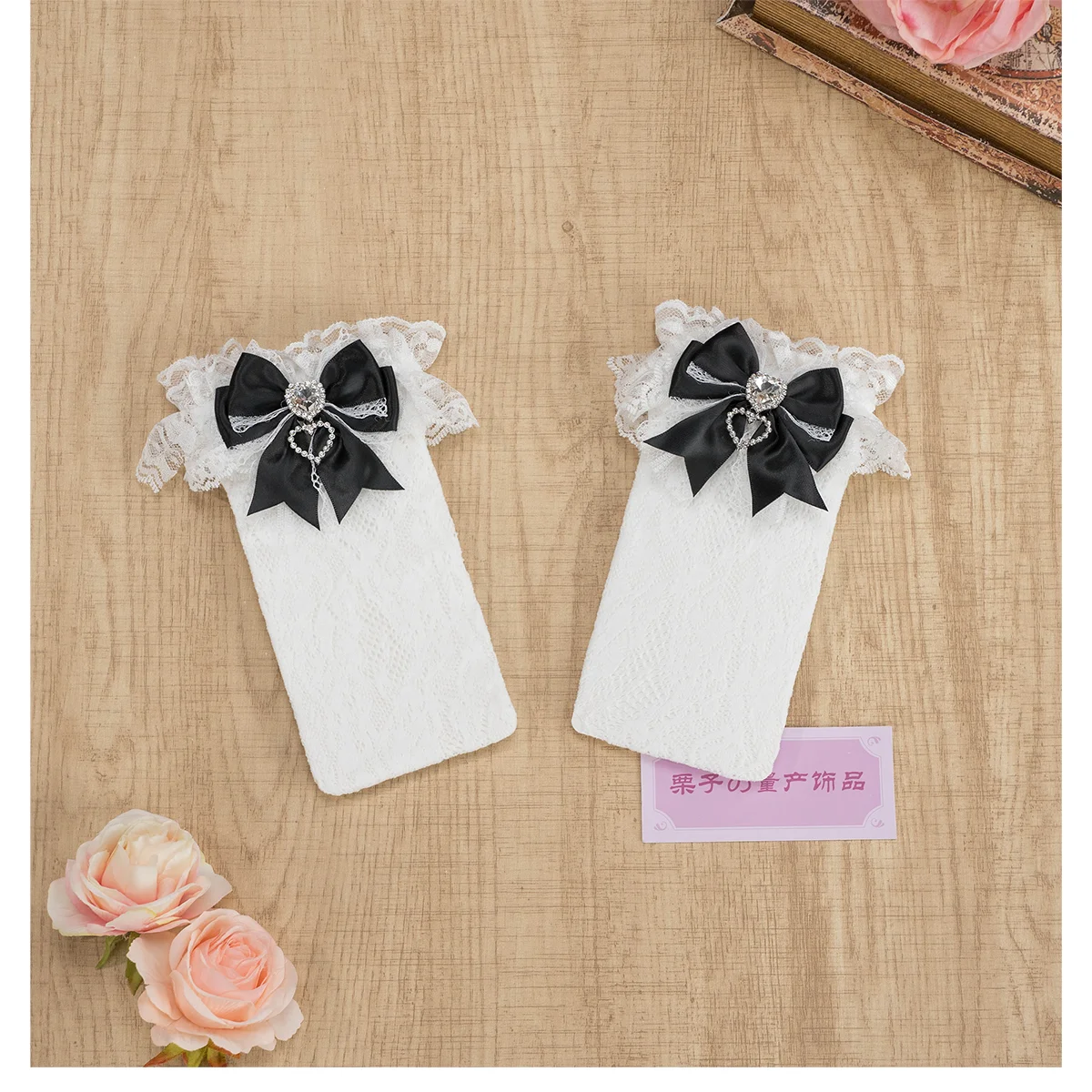 Lolita Mine Series Rhinestone Love Bow Lace Knee Socks for Women 2024 New Japanese Handmade Mass-produced Middle Tube Socks