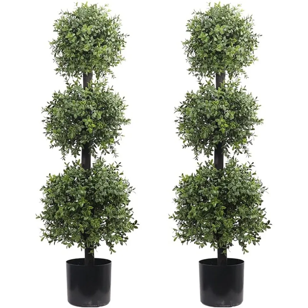 

38''T Outdoor Boxwood Triple Ball Topiary Potted Plant Anti-UV Front Door Decor 2Pack， home accessories