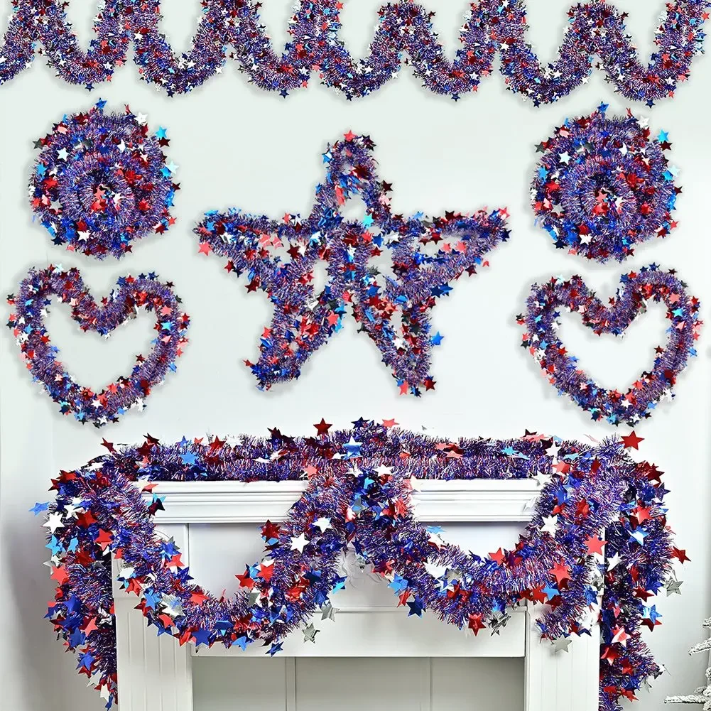 

2M Red/White/Blue/Tinsel Garlands Independence Day Wreath King Coronations Decosr 2025 For Party Sequin Home Wall Hanging