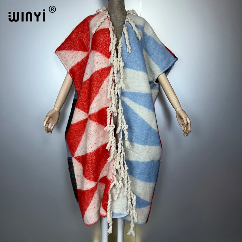 WINYI capa de invierno caftán frontal abierto largo maxi abrigo grueso cálido abrigo femenino para mujer abrigos africanos abaya dubai lujo