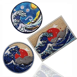 Great Wave Off Kanagawa Japan Patch Military Tactical Patches Embroidered Applique Badge for Jackets Coat Hat Hook and Loop DIY