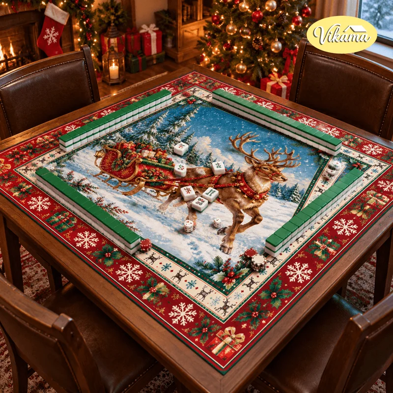 VIKAMA Cardinal Holly Winter Christmas Mahjong Table Mat, Non-Slip, Absorbent Poker and Card Game Table Mat, Home Decor