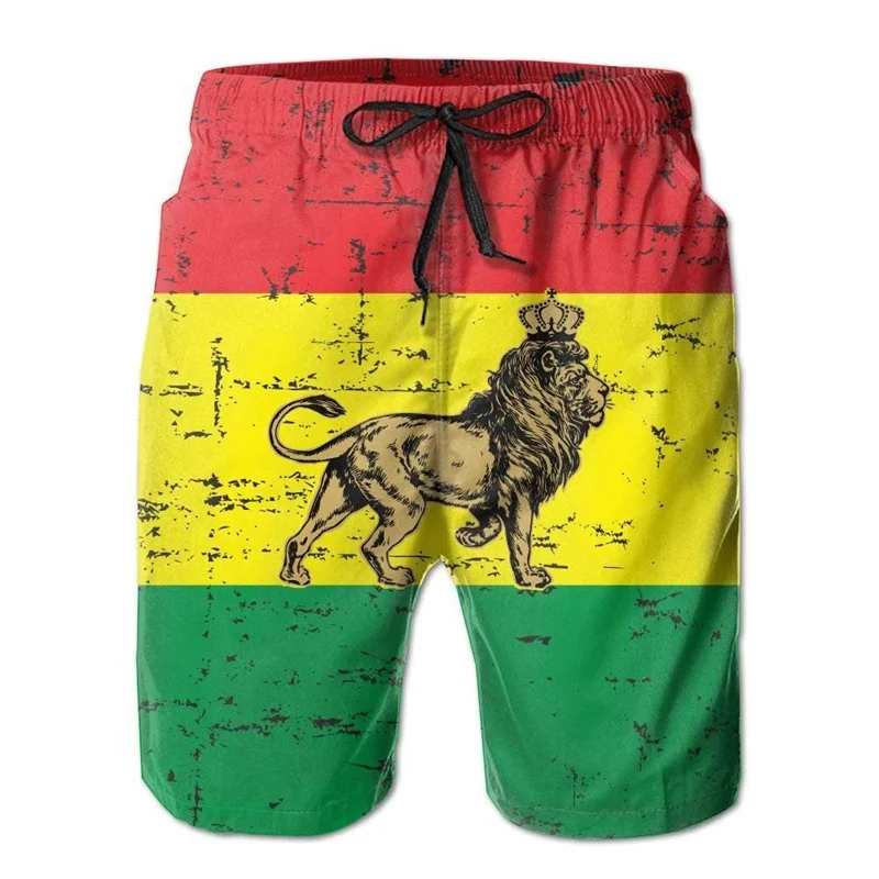 3D Jamaica Lion Flag Graphic Beach Shorts Pants Men Board Shorts Swimsuit homme 2024 Summer Swim Trunks Cool Kids y2k Ice Shorts