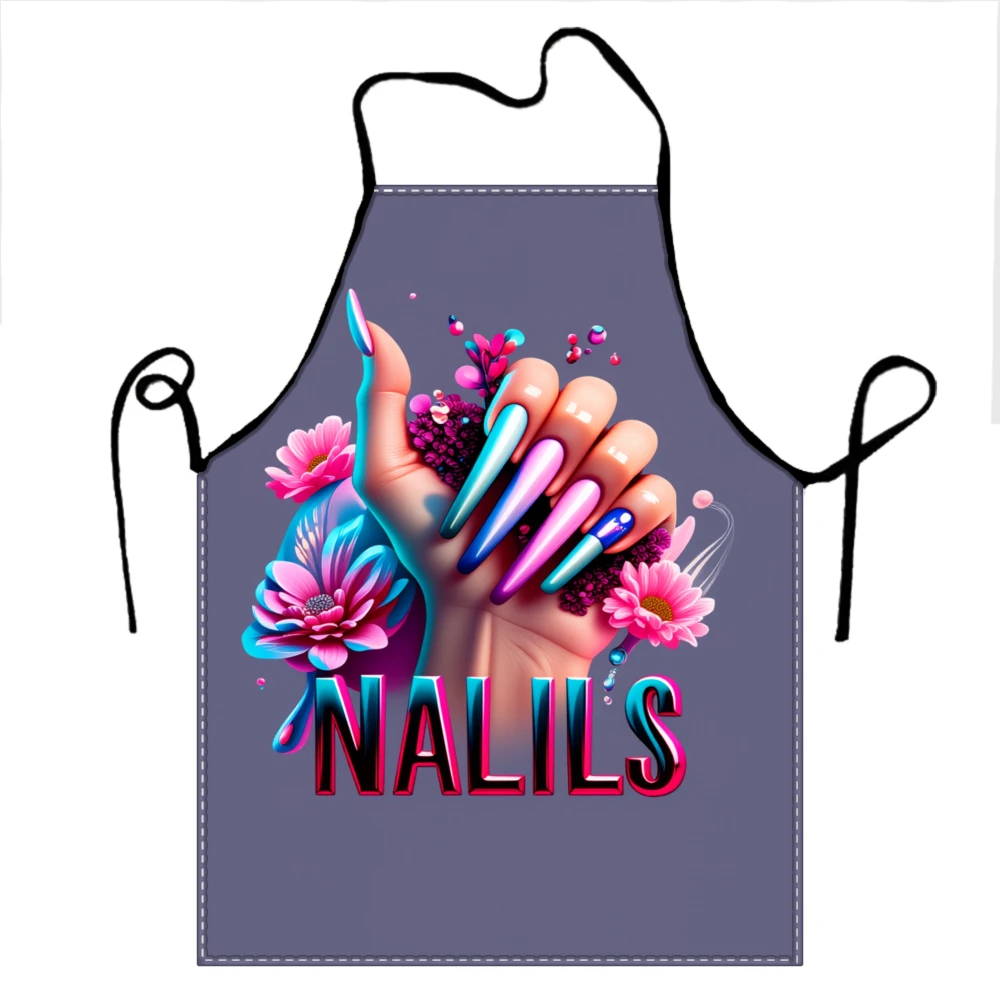 Nail Art Apron With Floral Design And Long Nails Graphic For Manicure Salon Beauty Professionals And Nail Enthusiasts
