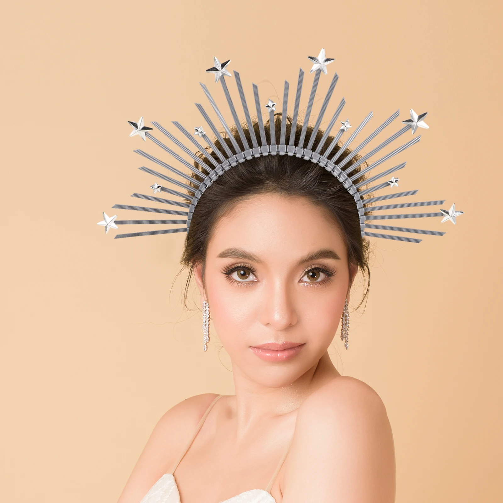 

Повязка на голову с короной богини, подвески со звездами для женщин и девочек, свадебная вечеринка, день рождения, свадебные аксессуары для волос, тиара, инструмент для укладки волос