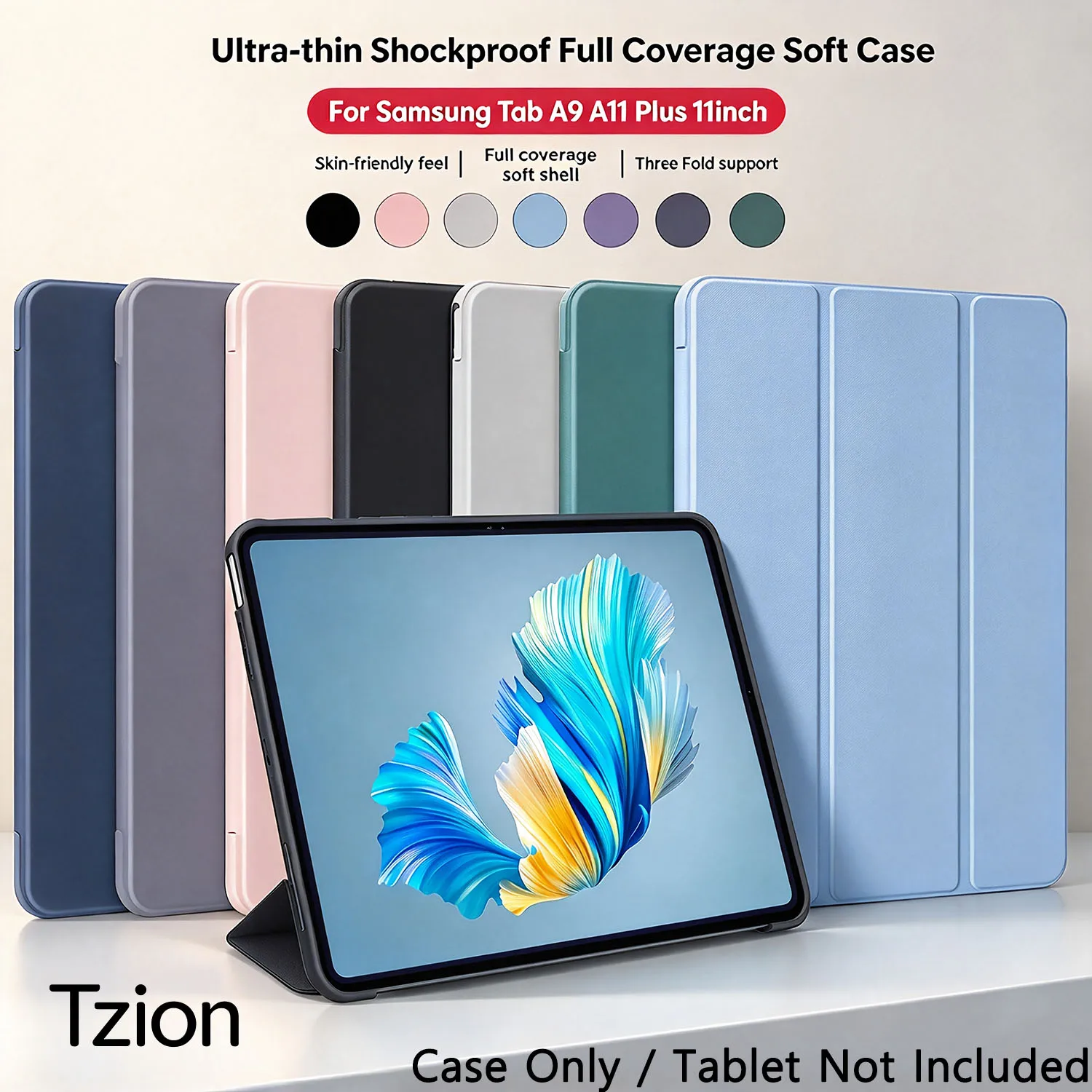 Case For Samsung Galaxy Tab A9+ A11 Plus 11 Inch, Auto Wake/Sleep Soft Silicone Shell PU Protective Cover