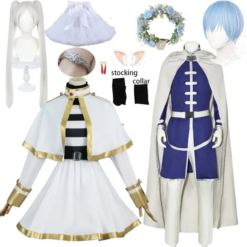 Freeze At The Funeral Frieze Anime Cosplay Costume Wig Halloween Christmas Fancy Witch White Suit Elf-ear Women de disfraz