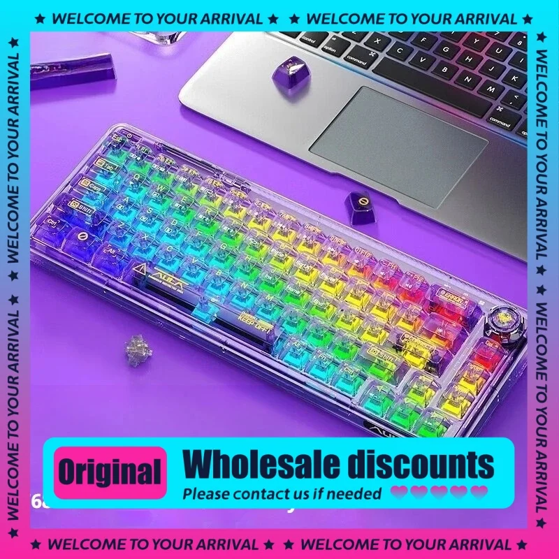 

AULA Customized Mechanical Keyboard Transparent The Third Mock Examination Wireless Bluetooth Hot Plug Mechanical Shaft