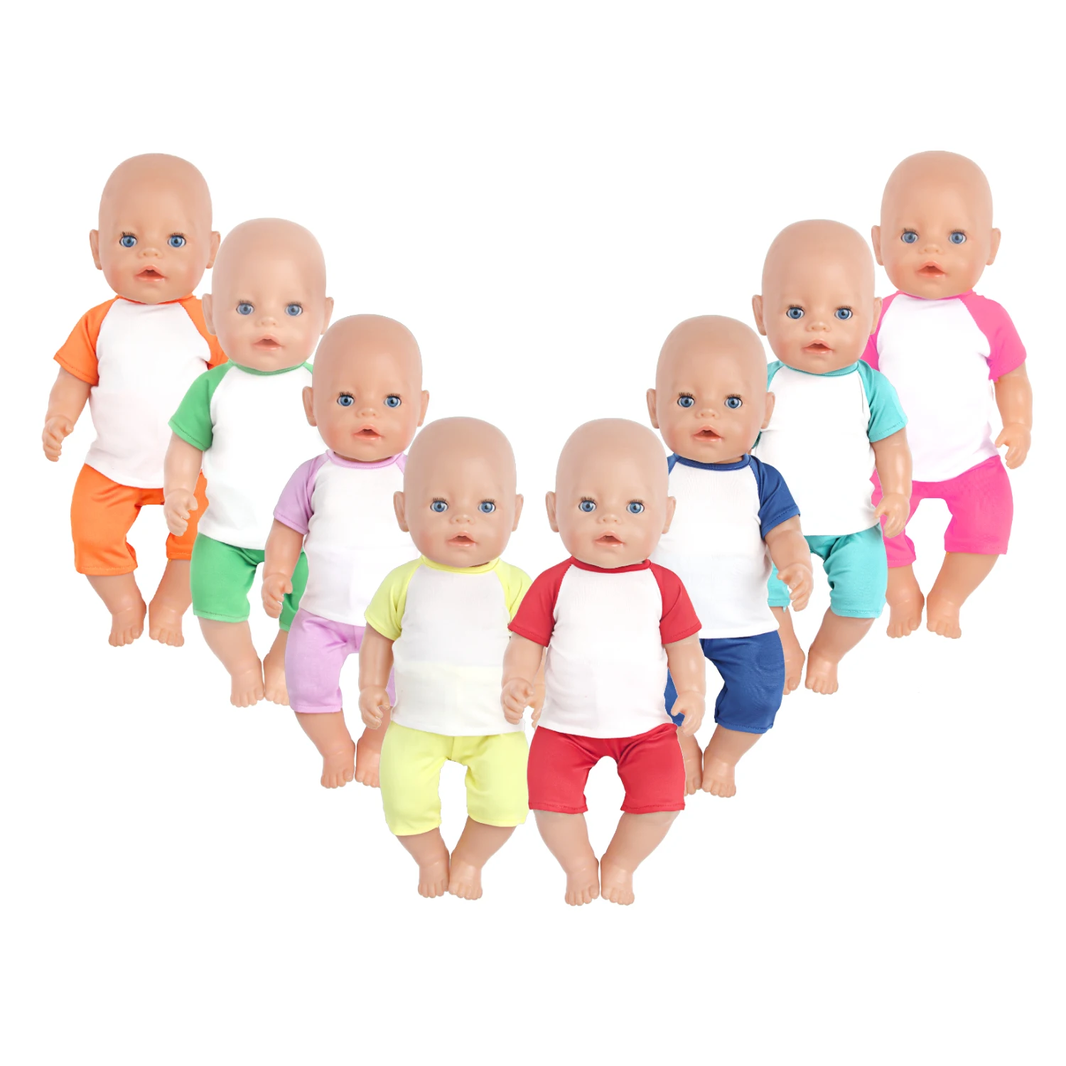 18-inch American Doll Clothes T-shirt+Shorts Set Cute Dual Tone Color Clothing Outfit For 43cm Baby Newborn & OG Girl Dolls Toy