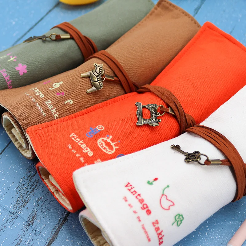 Fotografia 7: Saco de lápis de lona retro caneta caso material escolar lápis plumier scolaire lápis bolsa
