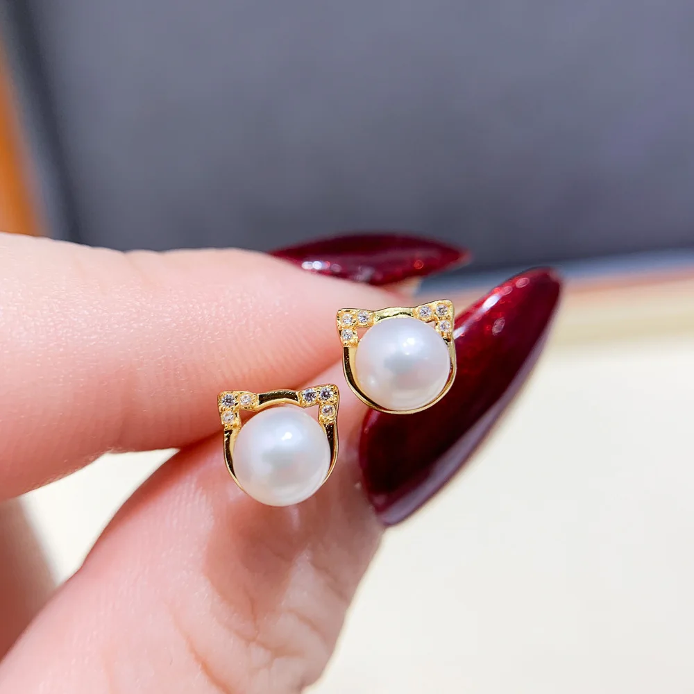 AAAA mini 6-7mm 7-8mm Japan akoya round Pearl  Earrings 925s Kitten style