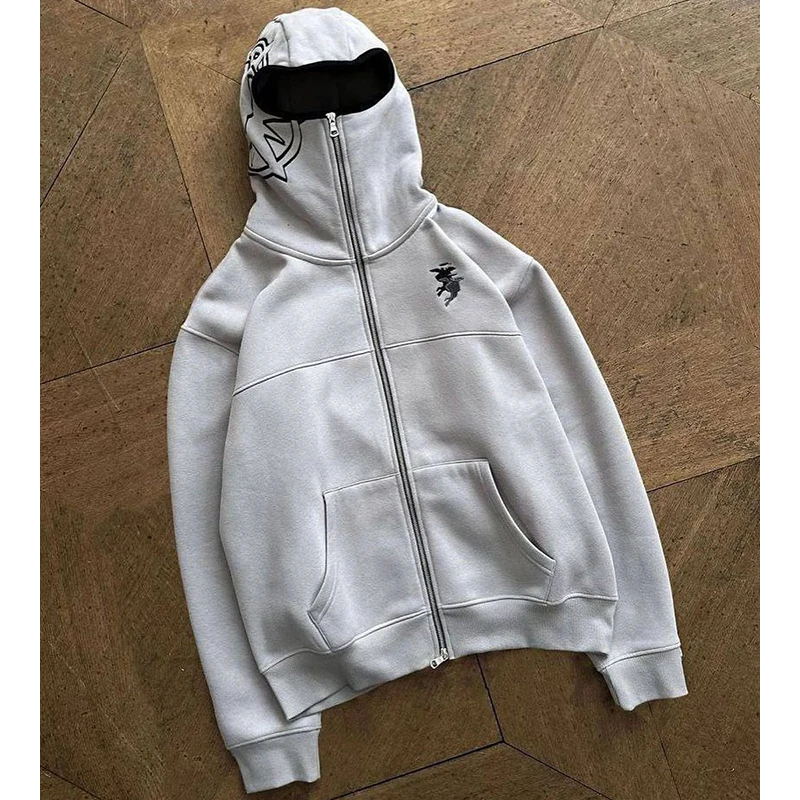 Embroidery Graphic Y2K Clothes Harajuku Hip Hop Retro Zipper Oversized Hoodie Men Rock Gothic Pullover Jacket Streetwear Hoodie﻿