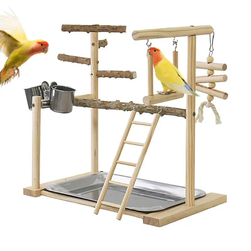 Parrot Play Gym Cockatiel Ladder With Tray And Cups Bird Exercise Toy Bird Perches Bird Play Gym Playpen For Parakeet Cockatiel