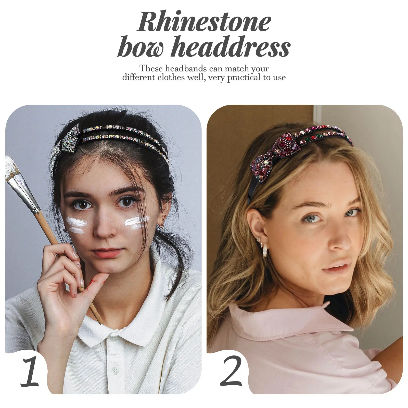 

4 шт. повязки на голову с бантом и стразами для женщин, тонкая повязка для волос, декоративный головной убор, модный аксессуар для волос, инструмент для укладки волос