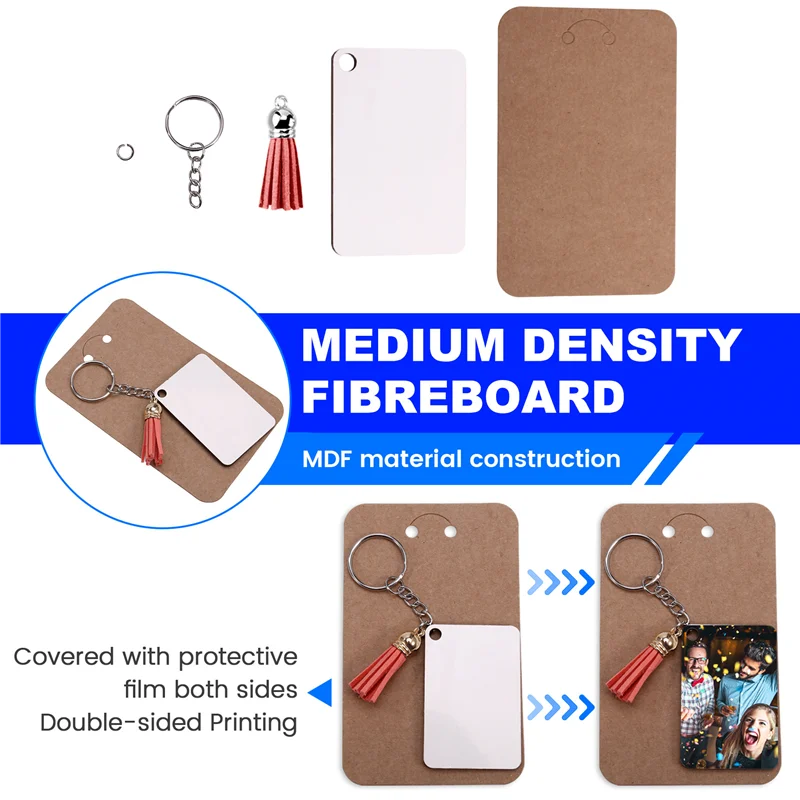 【NEW】Sublimation Keychain Bulk, Rectangular Sublimation Blanks, Heat Transfer Keychain Blank Double Sided, MDF, For DIY Craft