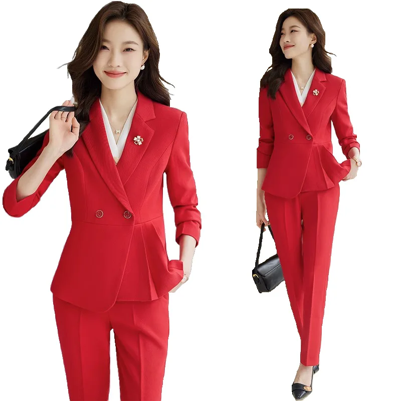 

High End Suits Women New 2023 Autumn Fashion Temperament Professional Slim Blazer And Pants Sets Office Ladies Work Wear