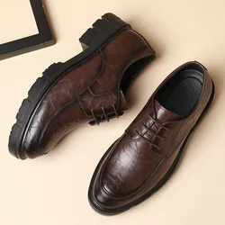 5 8 10 Cm Heel Leather Men's Dress Shoes Fashion Casual New Designer Cowhide Lace-up Platform Wedding Shoes for Man