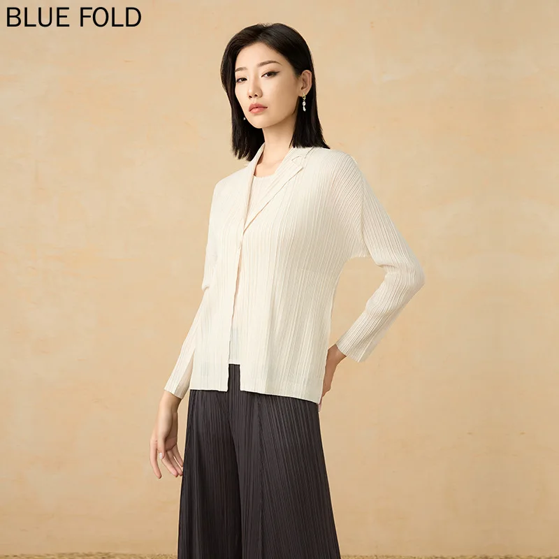 Miyake Long-sleeved Suit Jacket New Solid Color Loose Casual Commuting Pleated Tops for Women