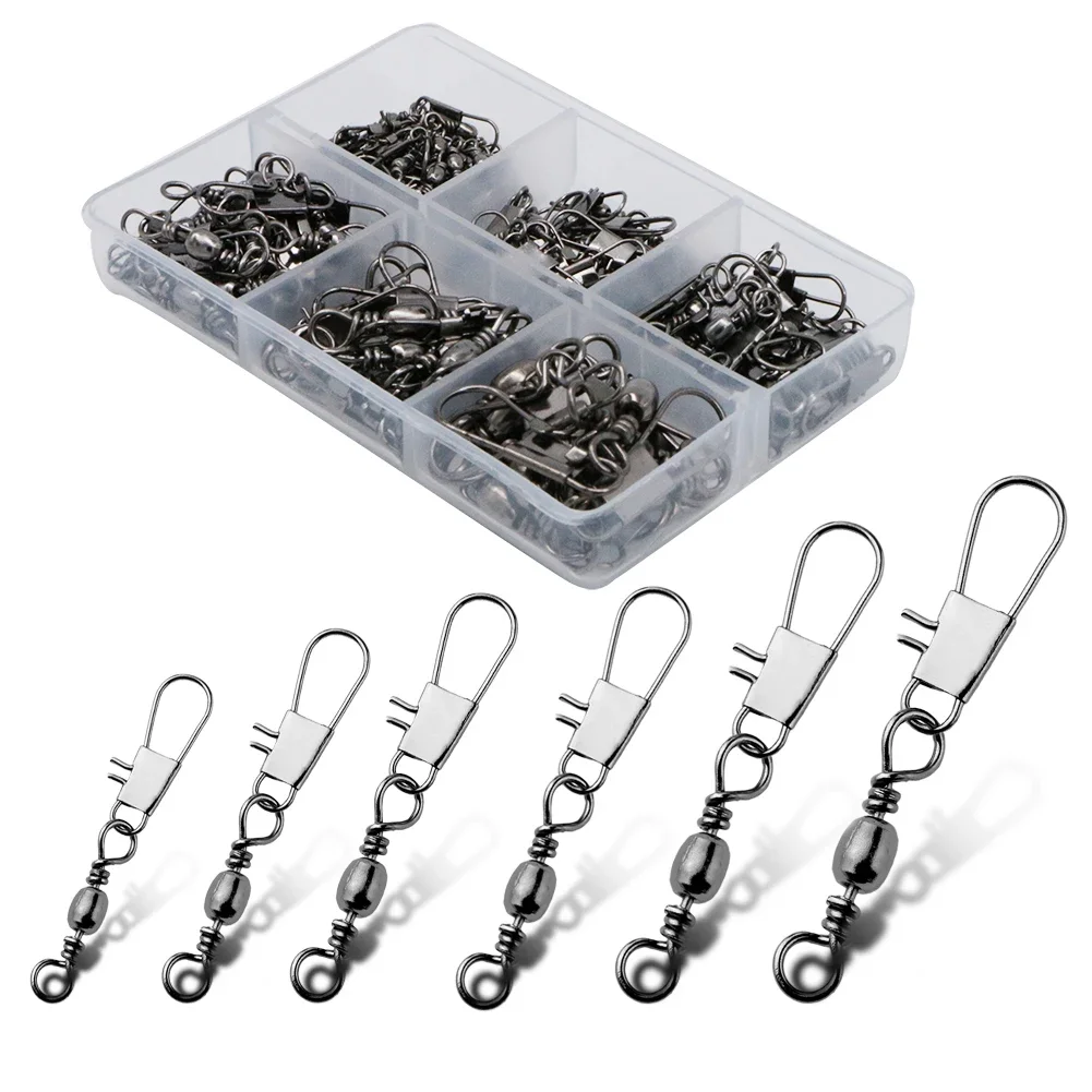 Conector giratório pesca com pino, isca de pesca, equipamentos de pesca, material da liga, tamanho 6, novo, 100 pcs/box