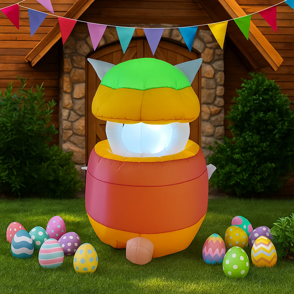 イースターインフレータブルおもちゃ 1.5M/5FT 卵の飾り付きバニー LEDライト付きイースターラビット ホリデーパーティー屋外装飾おもちゃ用