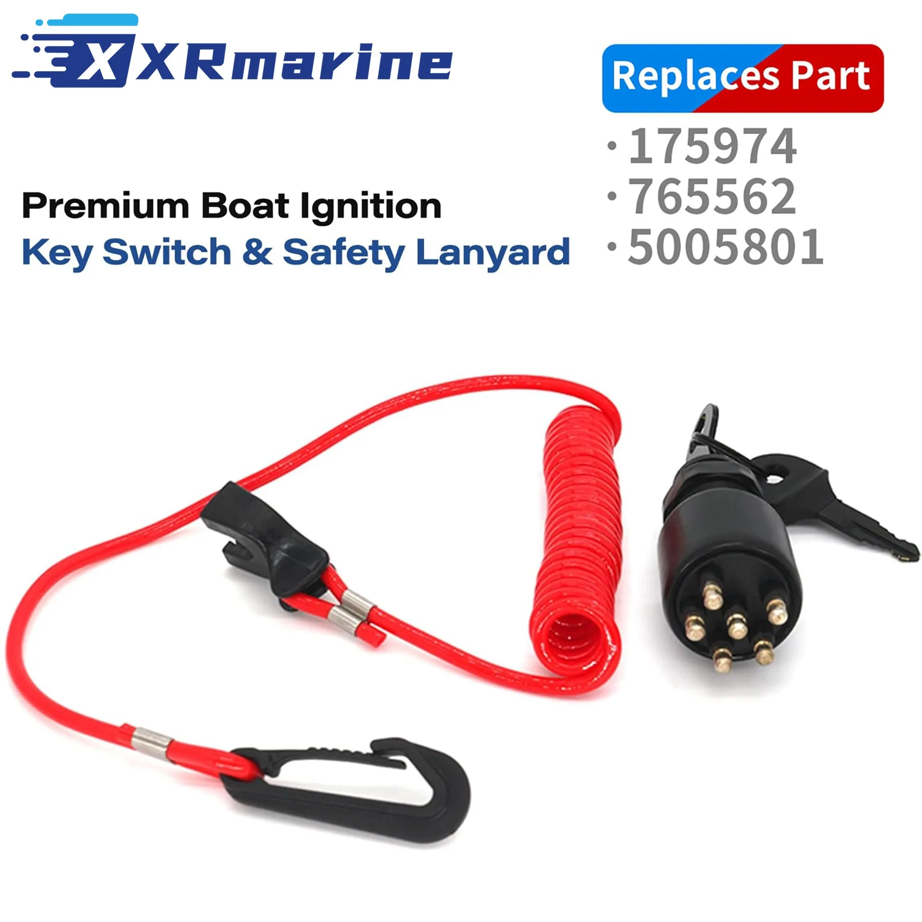 Boat Ignition Switch Key Assembly W/ Safety Lanyard for Evinrude Johnson OMC 40-200 HP Outboard Motor Control Box 5005801 175974