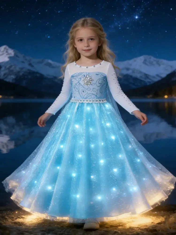 LED Meisjes Sneeuw Kids Koningin Kostuums Meisjes Carnaval Party Prom Gown Elsa Robe-Spelen Kinderen Prinses Jurk Verjaardag jurk - afbeelding 2