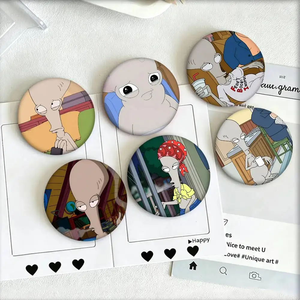 1pc R-Roger R-Roger Cartoon Style Badge Brooches On Backpack Decoration Round Enamel Pins For Accessorys