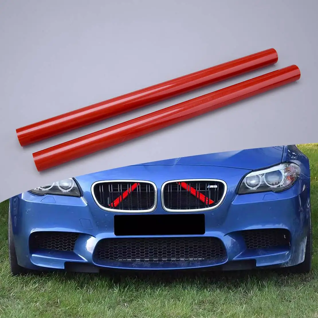Car Front Grille Trim Strip Bar Cover V Brace Fit for BMW 1 2 3 4 Series E60 E65 E66 Red Plastic