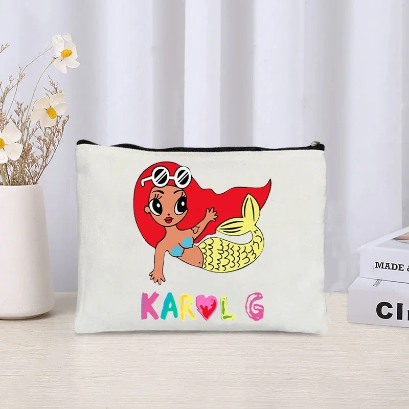 Kawaii Manana Sera Bonito Karol G Mermaid Print Makeup Bag Travel Cosmetic Bag Organizer Girl Pink Bichota Heart borse da toilette