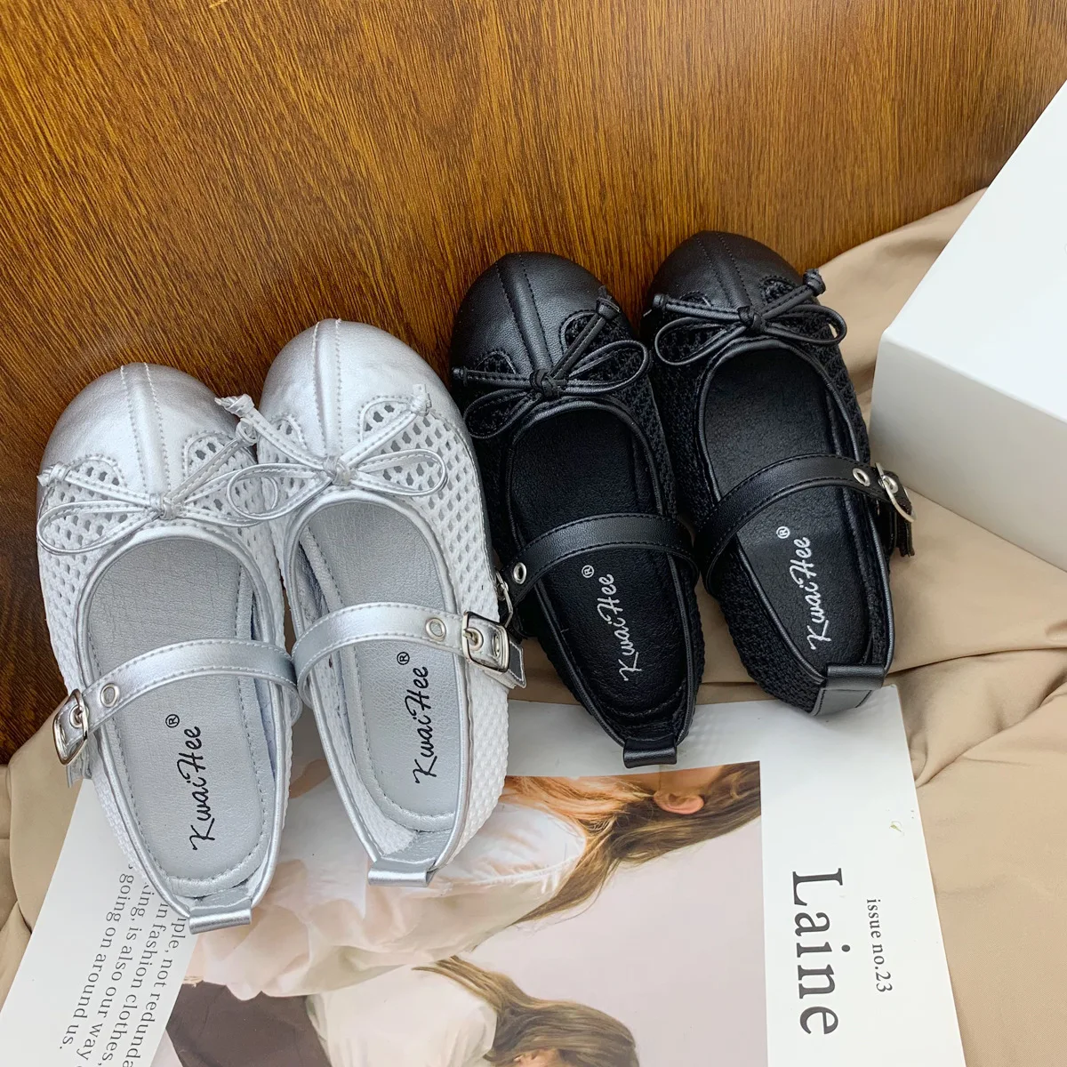

Kids'Casual Shoes Bow Solid Color PU Leather Fashion Spring Flat Shoes For Children Anti-slip Black Sliver Shoes Size 23-33