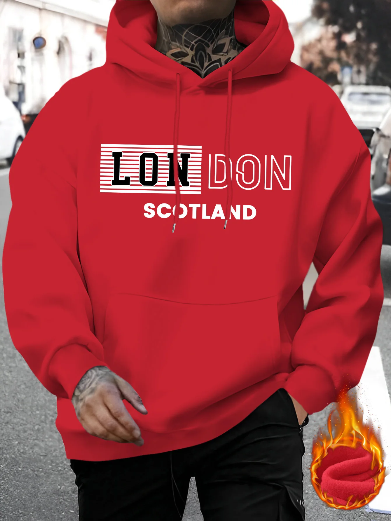 Men's New London Style Personalized Letter Print Casual Hoodie, Fashionable Drawstring Hoodie,Autumn and Winter Versatile Hoodie