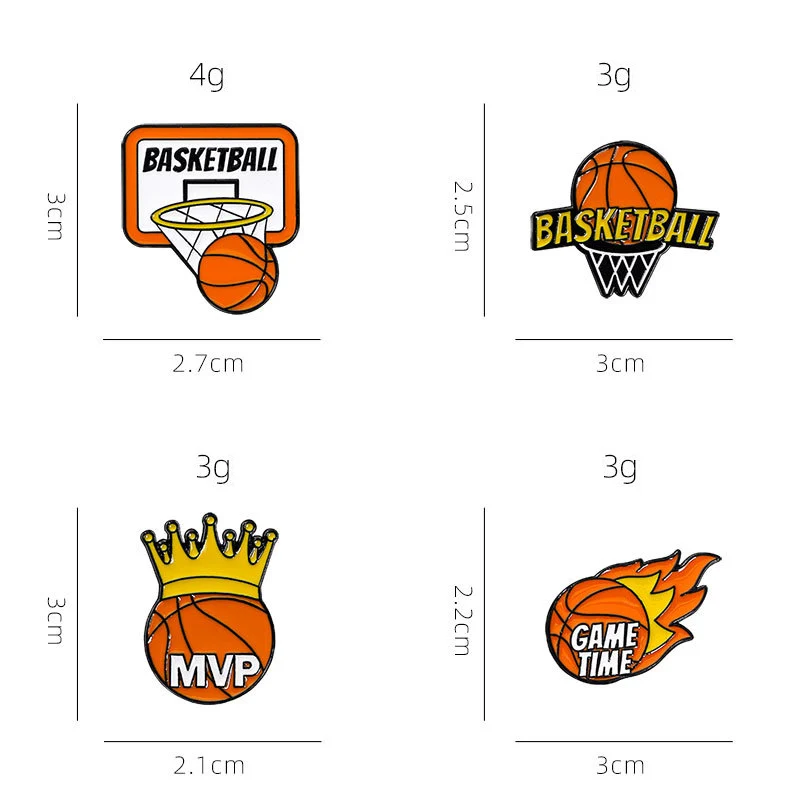 Creative Basketball Enamel Brooch Flame Game Time Mvp Crown Basketball Sport Metal Badge Punk Clothing Lapel Pins Jewelry Gift