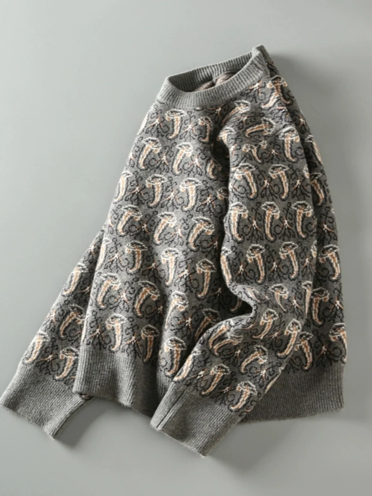 

Winter New Sle Men's Knitted Sweater round Ne Thiened Warm Soft Retro Floral Casual Comfortable Loose Fit Knitwear