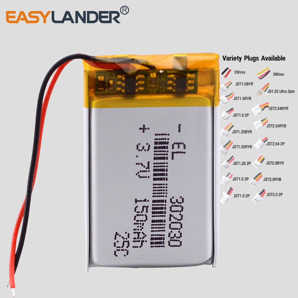 JST1.0 2P JST1.5 3Pin 302030 3.7V 150mAh Baterai Lipo Baterai Polimer Lithium Isi Ulang
