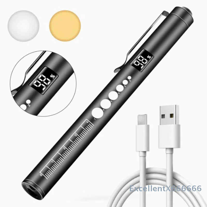 Dual Light Source Pupil Pen Oral Penlight LED Flashlight With Digital Display Screen Mini Medical Handy USB Rechargeable