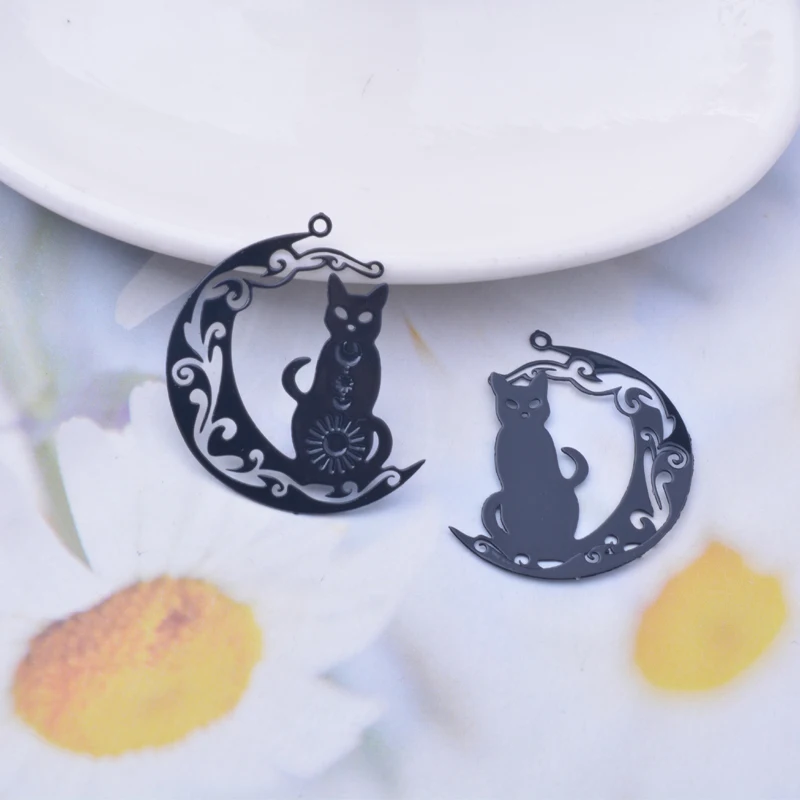 30 Stück AB7239 32*30mm Messing Bemalte Mond- und Katzen-Anhänger Schmuck-Ohrring-Zubehör – Detail 9