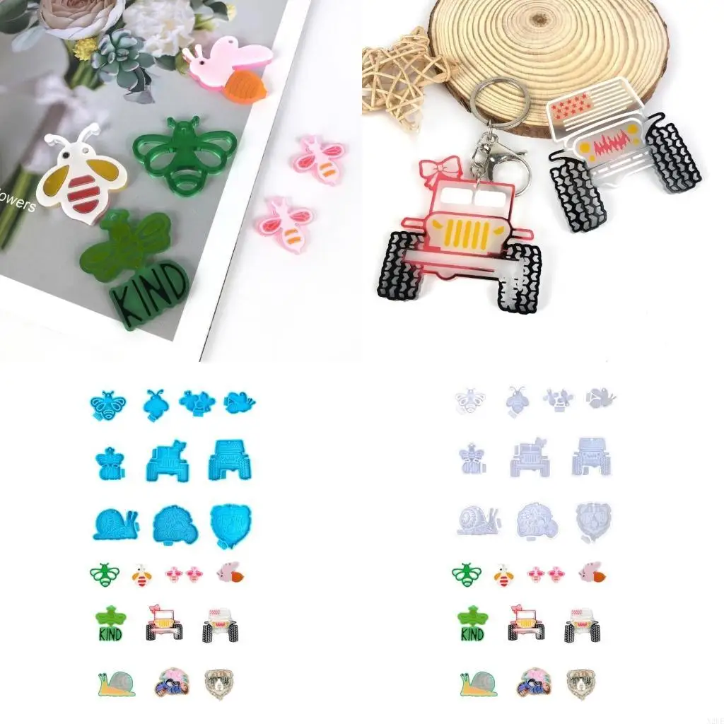 

N2UE Truck Bees-shape Keychain Silicone Mold with Hole Keyring Pendant Handmade Mold