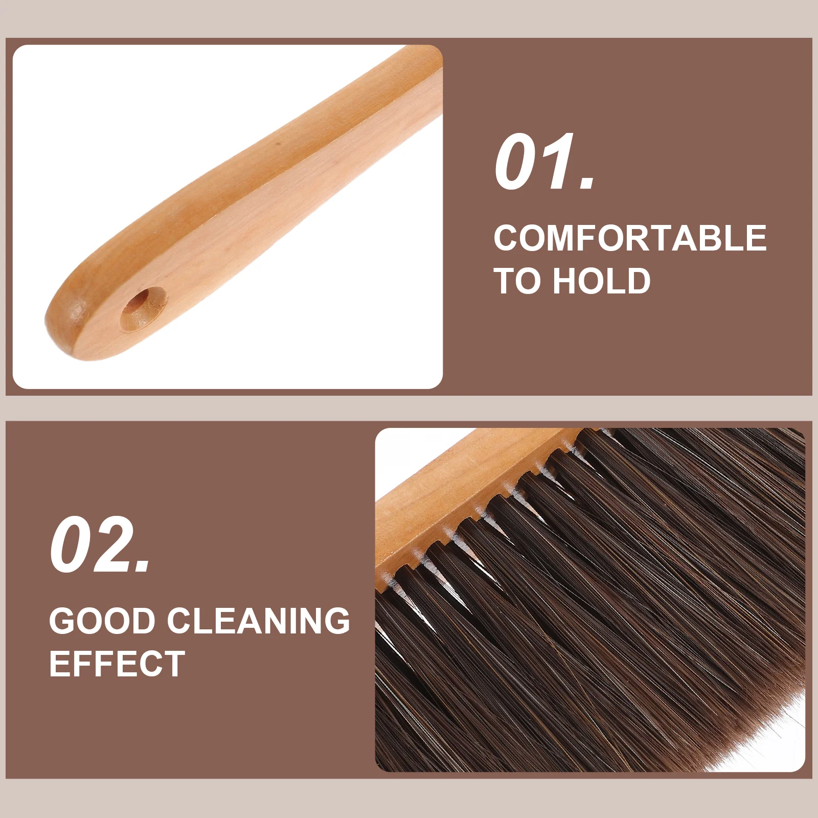 2 Pcs Dust Cleaning Brush Remover Duster Household Counter Sand for Beach Sofa Hand Broom Soft Bristle Hair Whisk Wooden Handle