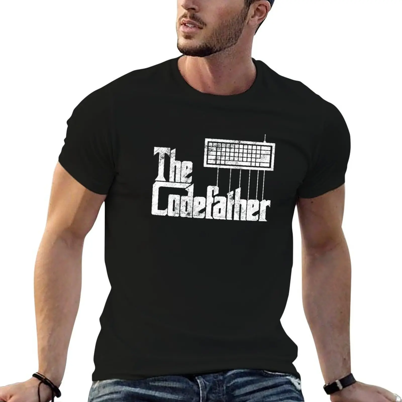 Funny programmer t shirt The Codefather funny programming T-Shirt blue archive kawaii clothes Short sleeve tee men