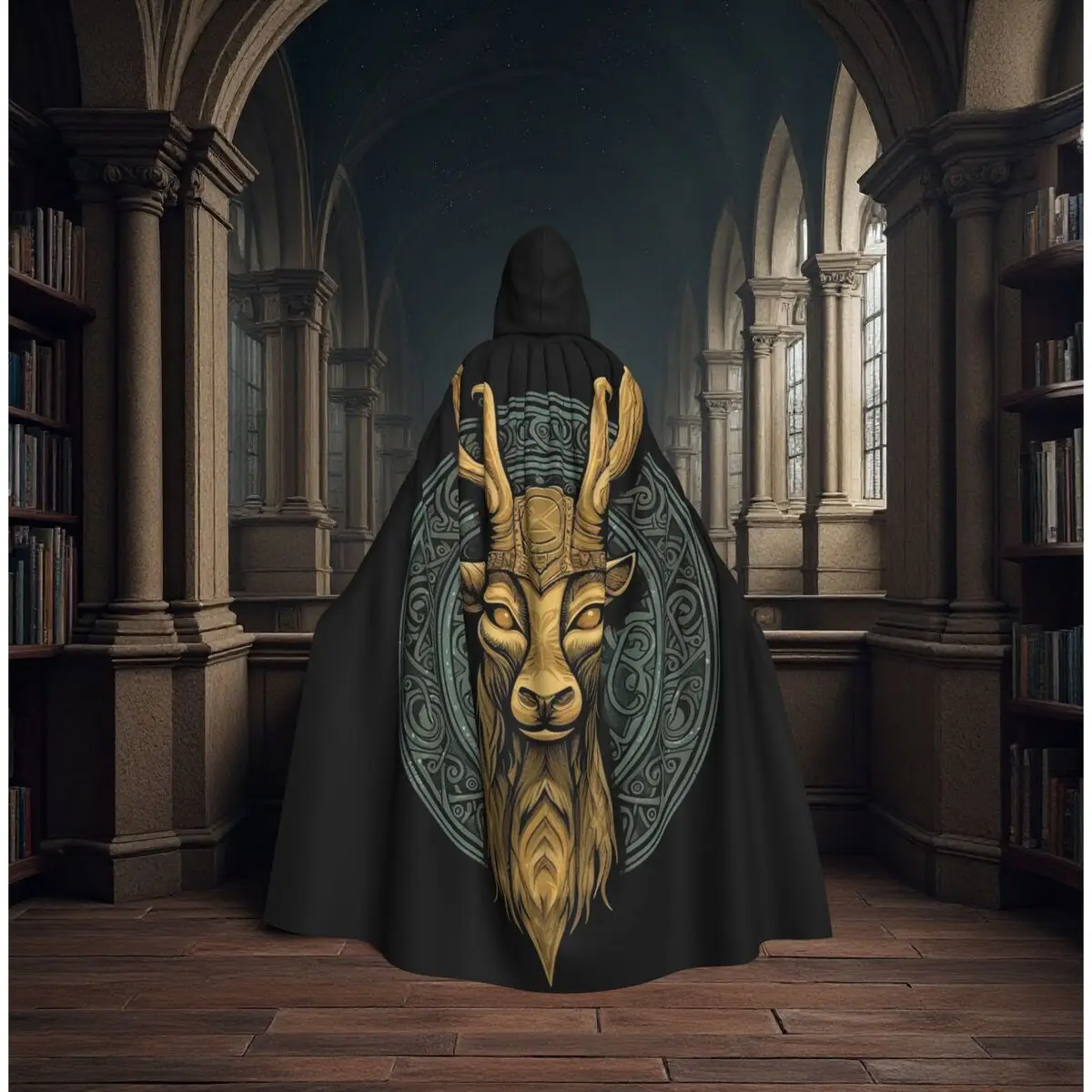 

Celtic Deer With Stag Emblem And Celtic Knot Design Long Hooded Cloak Witch Medieval Costume Cosplay Cape HalloweenParty Unisex