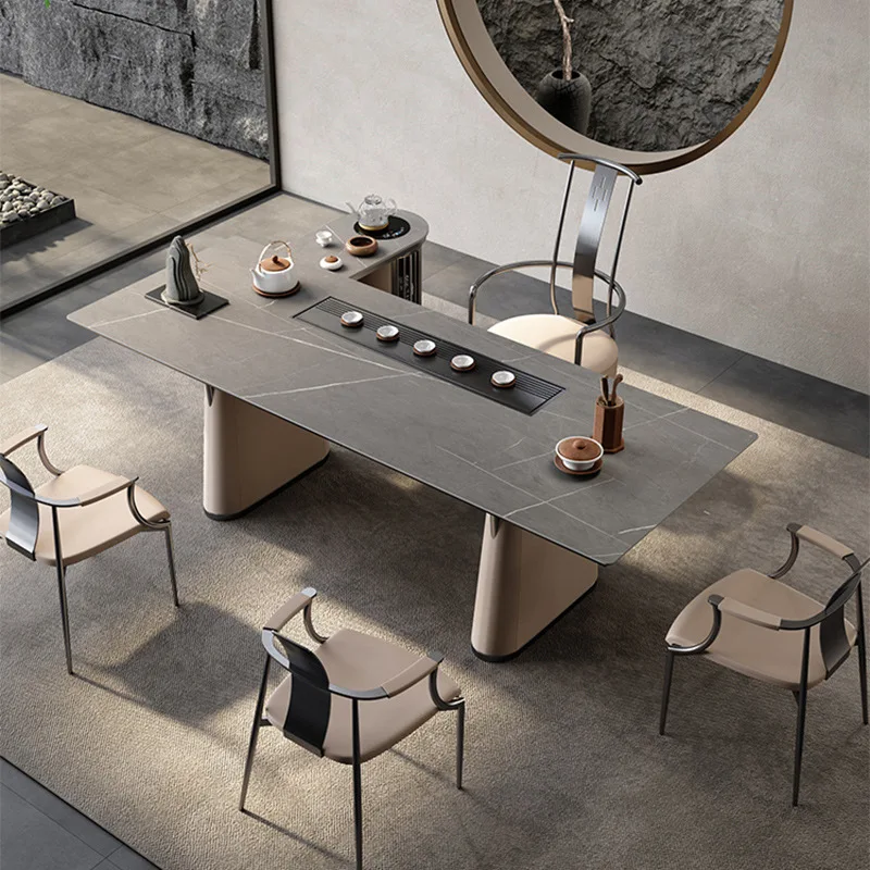 Slate tea table, modern simple light luxury tea table and chair combination living room designer