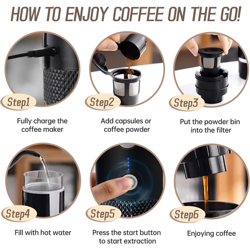 

A84G-Portable Espresso Maker, Electric Travel Coffee Machine For Office Travel Camping Fit Coffee Powder & Coffee Capsule