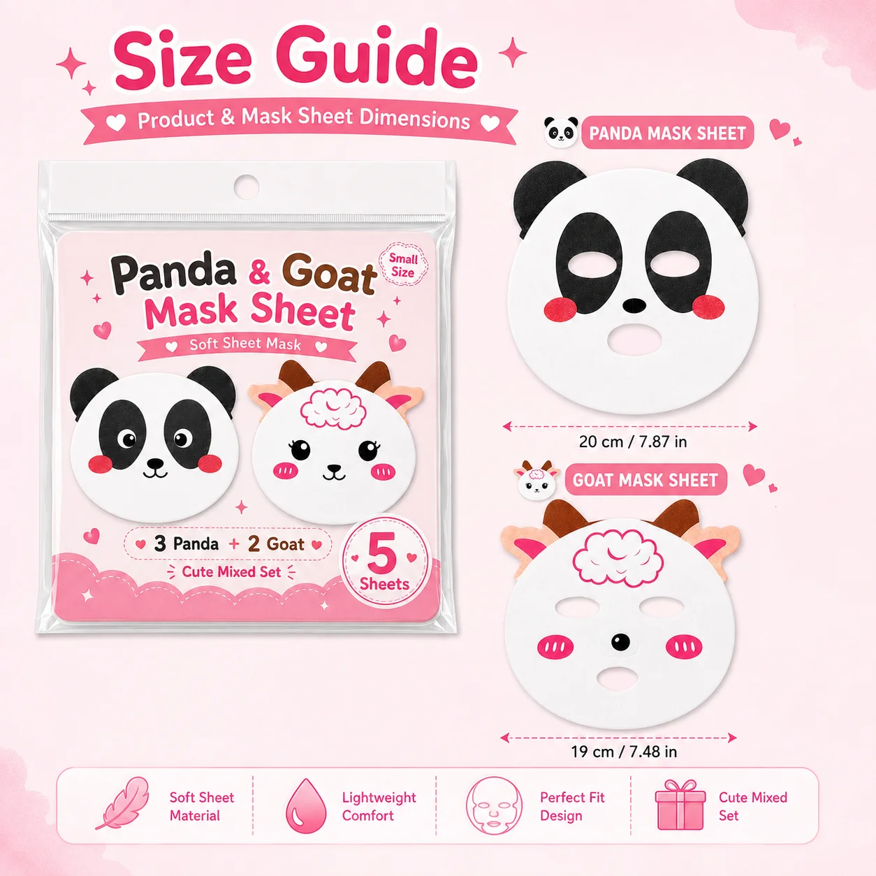 판다와 염소 디자인의 드라이 페이스 마스크 시트 5개, - Sheet Face Mask Pack 리뷰 및 가격