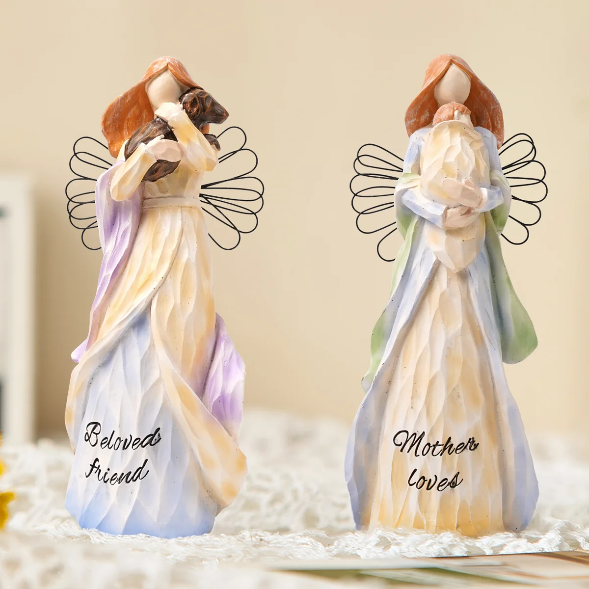 

Friendship Statue Angel Home Sculpture Art Colorful Living Room Bedroom Dining Table decorate Resin Crafts Room Decoration
