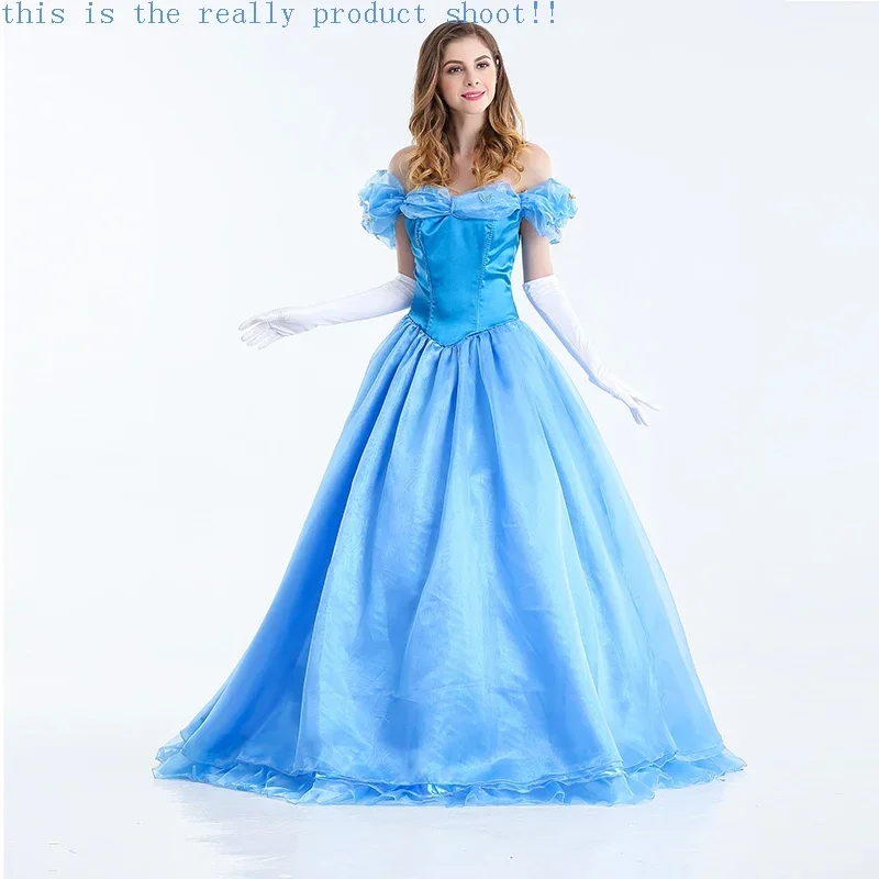 Deluxe Adult Cinderella Costume Women Fancy Dress Ball Gown Halloween Princess Costume Role Play Carnival Sexy Party