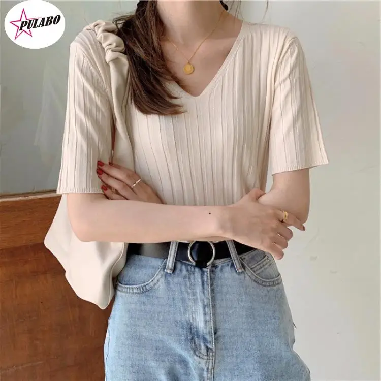 PULABO Summer Women Blouse Tops Short Sleeve V-Neck Chiffon Blouse Shirt Blouse Women Blusas Mujer De Moda Blouses Top Femme ins