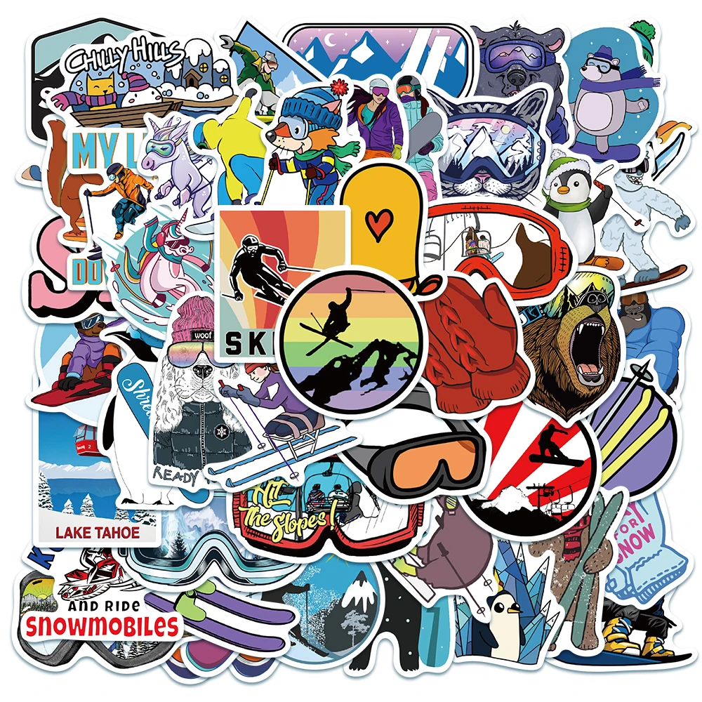 50pcs Skiing Sticker Animal Human Decal Envelope Diray Skateboard Luggage Guitar Scrapbooking Notebook Laptop Wateproof