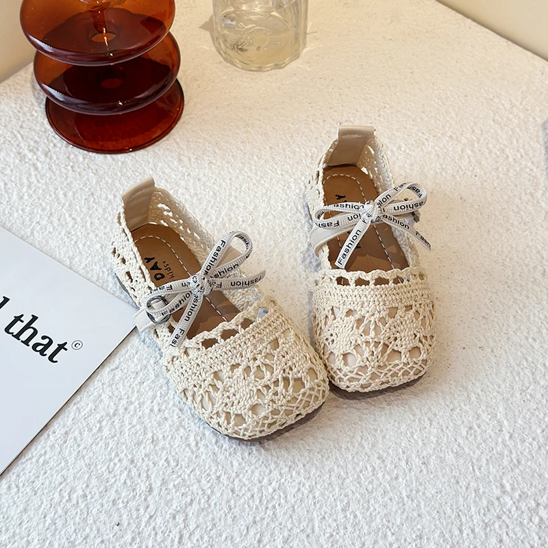 2026 New Bow Mesh Girls Flats Shoes Hollow Out Lace Solid Kids Princess Shoes Hook Loop Non Slip Toddler Children Fashion Shoes image 2